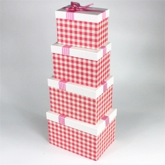Lovely Pink Tartan Plaid Packing Box with Lid and Ribbon for Gift